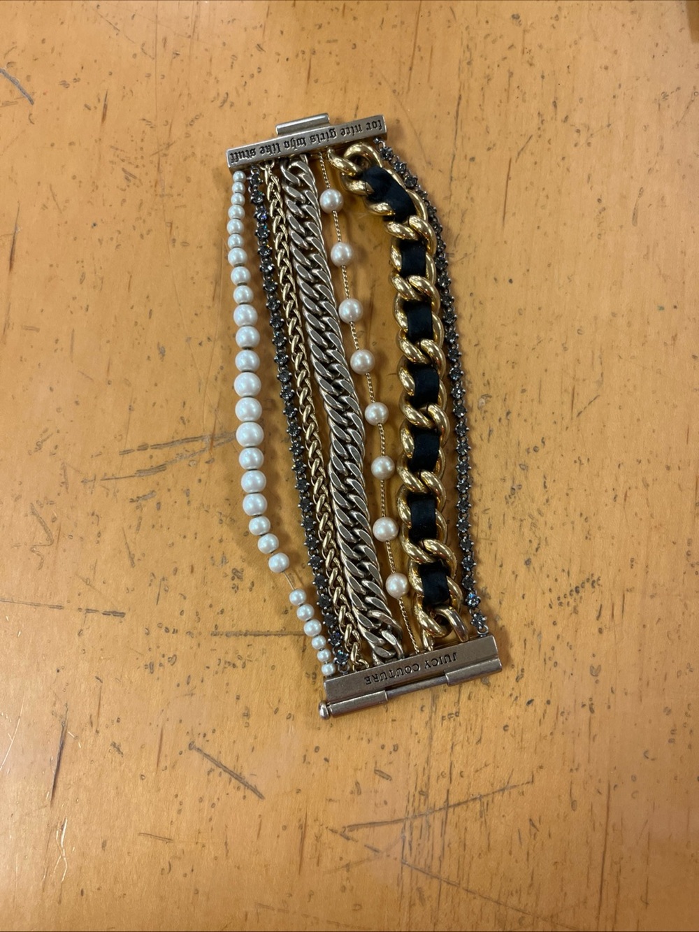 Y2K Juicy Couture Gold, Black and White Multi-Row Bracelet